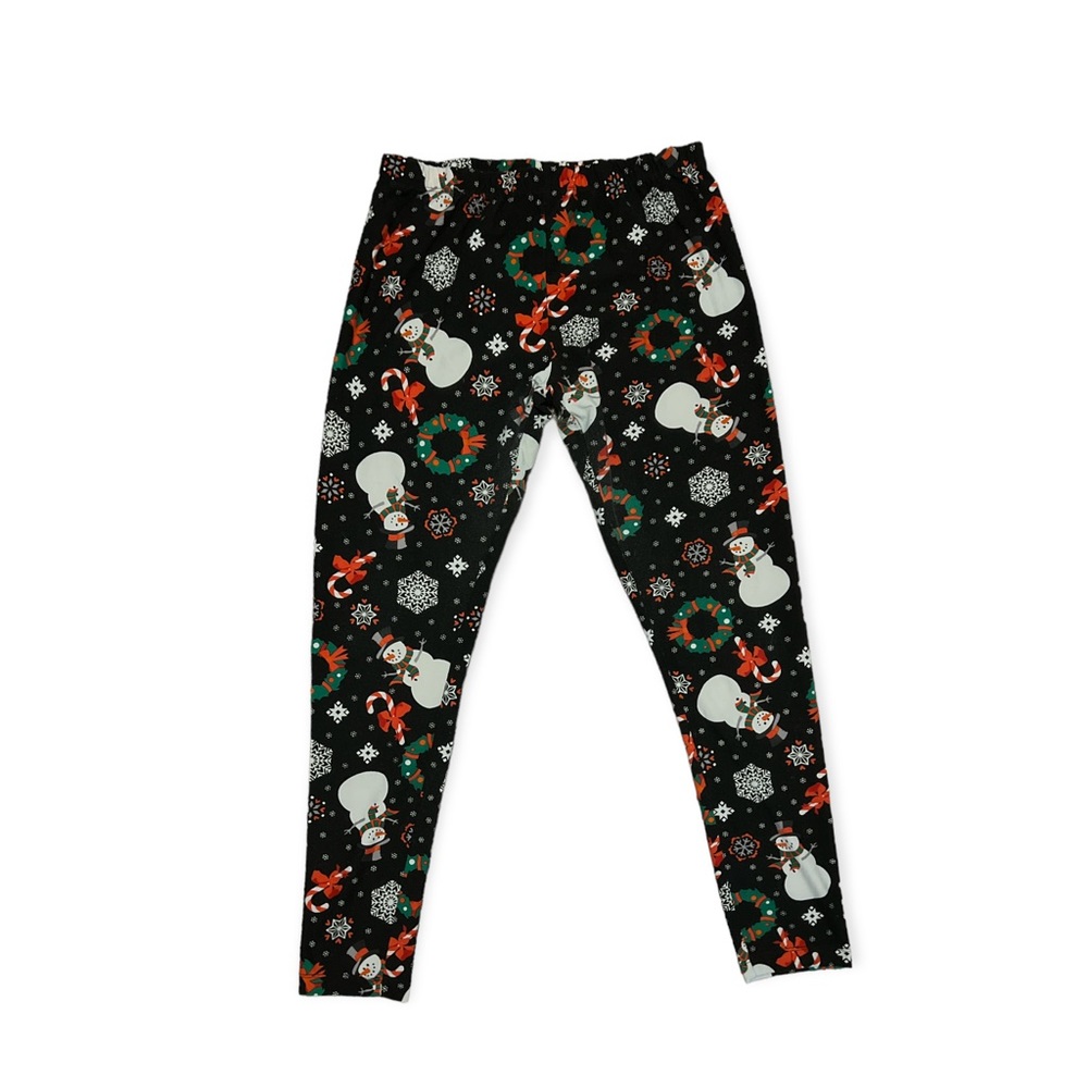 No Boundaries Christmas Holiday Leggings Snowman Wreath Candy Cane Size Large